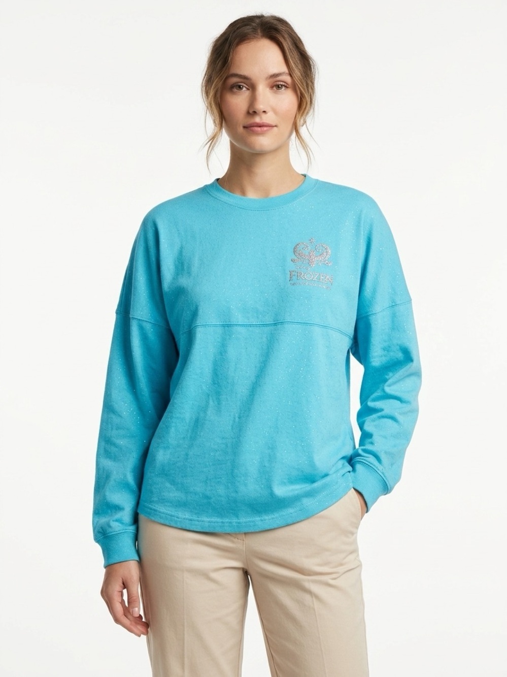 Spirit Jersey Pullover Disney Frozen Let It Go Glitter Cotton Blue L